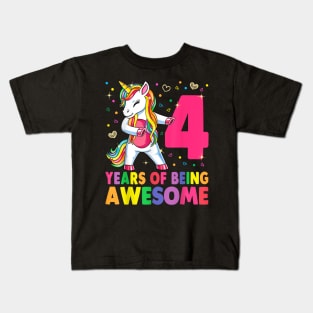 4 Years Old Unicorn Flossing 4Th Birthday Girl Unicorn Party Kids T-Shirt
